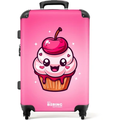 Afbeelding van NoBoringSuitcases.com® Kinderkoffer groot Kindertrolley koffer Cupcake Gezicht Roze Rolkoffer lichtgewicht Reiskoffer met 4 wielen Grote trolley XL 20 kg bagage