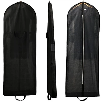 Afbeelding van HIMRY® 3x Ademende Opvouwbare Kledinghoes Beschermhoes 150 cm lang, voor Jurken/Avondjurken/Pakken/Jassen, met Lange Ritssluiting en Twee Zakken Accessoires, Zwart, KXB1007 black