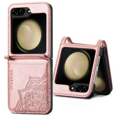 Afbeelding van Samsung Galaxy Z Flip 5 Hoesje Kunstleder iMoshion Bookcase Rosé goud Telefoonhoesje