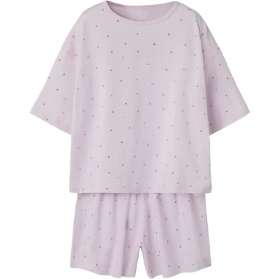 Afbeelding van Name It Meisjes Korte Pyjama Set Shortama NKFNIGHTSET Hartjes Roze Maat 122/128