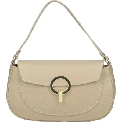 Afbeelding van Taupe Leren Schoudertas Circle Slot Italiaans Leder Leer Stevige Schoudertassen Goud Beslag Extra Hengsel