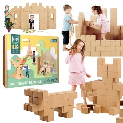 Afbeelding van GIGI Bloks XXL kartonnen bouwsteentjes Mega Fort Bouwset 100 stuk set In elkaar grijpend systeem maakt het mogelijk om een huis te maken Bouwpakketten Voor Kinderen