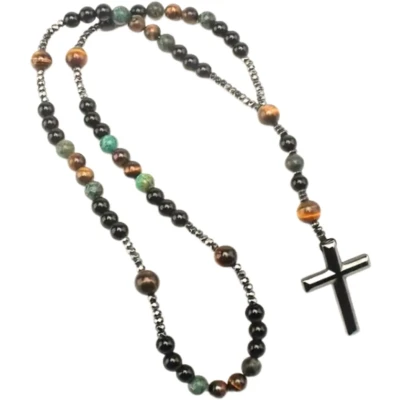Afbeelding van Rozenkrans ketting obsidiaan tijgeroog Charme Bijoux