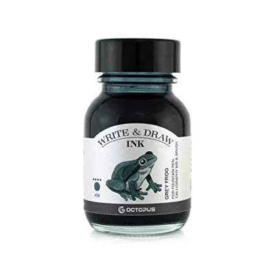 Afbeelding van Octopus Write and Draw Ink 458 Grey Frog, watervaste inkt om te schrijven en tekenen, kalligrafische inkt, lichtechte tekentrum voor vulpen, grijs, 50 ml