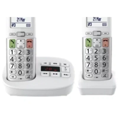 Afbeelding van Panasonic KX TGU432EXW Digitale draadloze telefoon met antwoordapparaat, versterkt volume, basiseenheid en 2 hoofdtelefoons, lcd display, zaklamp, compatibel wit zilver