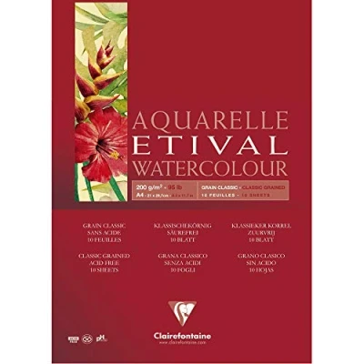 Afbeelding van Clairefontaine 96374C Etival Aquarelblok (mat, 200 g, geschikt voor alle neustechnieken, 1 zijdig verlijmd, 10 vellen, DIN A4, 21 x 29,7 cm, ideaal beginners, zuurvrij), wit