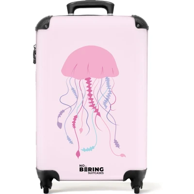 Afbeelding van NoBoringSuitcases.com® Handbagage koffer lichtgewicht Reiskoffer trolley Roze met kwal Rolkoffer wieltjes Past binnen 55x40x20 en 55x35x25