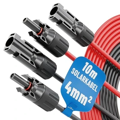 Afbeelding van ABSINA 2 x 10 meter zonnekabel 4mm2 H1Z2Z2 K zwart &amp; rood PV kabel uv bestendig 4mm2,