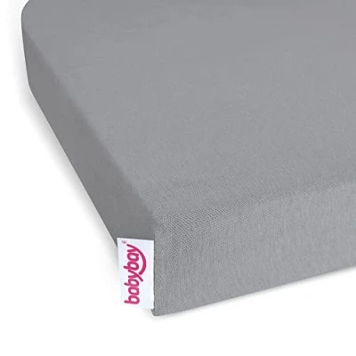 Afbeelding van babybay ® Jersey hoeslaken Deluxe geschikt voor model extension side Original , Maxi, Midi en Boxspring, grijs