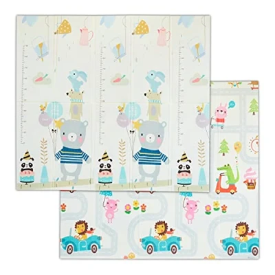 Afbeelding van Relaxdays Speelmat dieren en verkeer speelkleed 195 x 175 cm afwasbaar kleurrijk
