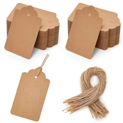 Afbeelding van HAKACC Kraftpapier labels, 200 stuks Cadeaulabels, kraftpapier, kaarten met jute koord voor bruiloft, cadeau, Kerstmis