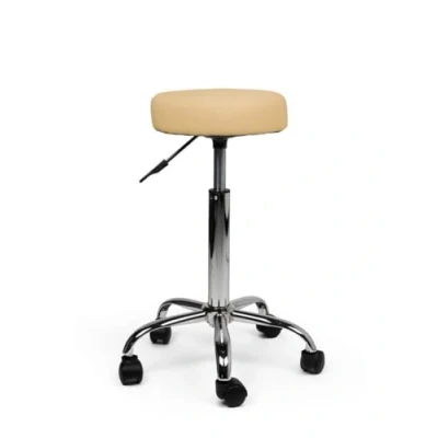 Afbeelding van tabouret Beige Standaard Zithoogte 50/68cm kruk op wielen krukje werkkruk zadelkruk bureaukruk kapperskruk verstelbaar draaikruk met rugleuning tot 160kg