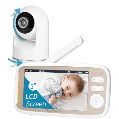 Afbeelding van Zawaer babyfoon, babyfoon met camera 5&#039;&#039; 720P HD, video en audio Vox functie, PTZ 330/135, 3xzoom, 2,4 GHz intercomfunctie, nachtzicht, temperatuurbewaking