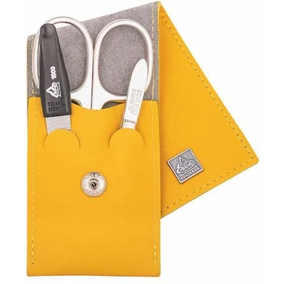 Afbeelding van Erbe Lederen Manicure Etui met Drukknoopsluiting Mosterd Geel (3 delig)