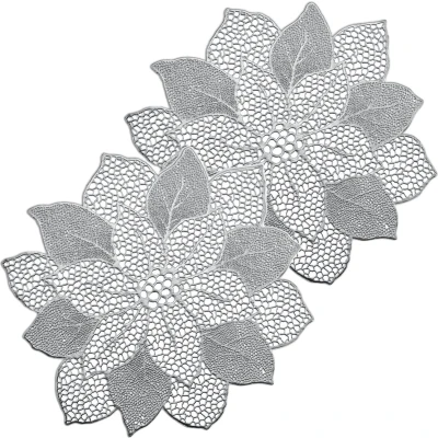 Afbeelding van Zeller Placemats lotus bloem 8x zilver kunststof 49 x 47 cm