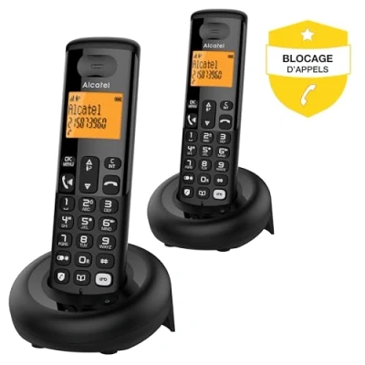 Afbeelding van ALCATEL E260 draadloze DECT telefoon compact design groot display met achtergrondverlichting handsfree functie voor het blokkeren van ongewenste oproepen zwart