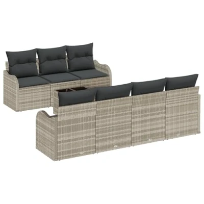 Afbeelding van vidaXL 8 delige tuin sofa set met kussens lichtgrijs poly rattan, 2 zits rattan