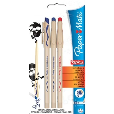 Afbeelding van Papier Mate Replay Erasable Ball Pen Medium Tip 1.0mm Verschillende kleuren (Pak van 3)