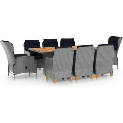 Afbeelding van vidaXL 9 delige Tuinset met kussens poly rattan lichtgrijs