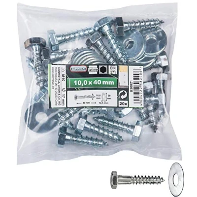 Afbeelding van Connex Zeskanthoutschroeven 10,0 x 40 mm 20 stuks zeskant aandrijving verzinkt voor alle houtverbindingen incl. sluitringen/sleutelschroeven/schroevenset / B30021