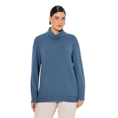 Afbeelding van Ulla Popken Rollkragen Breite Langarm Trui, Dames, Maat: 42/44, Ink blue