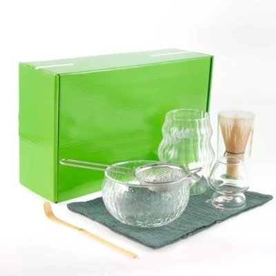 Afbeelding van matcha theeset, 7 stuks, helder glas, garde, set met beker, bezemhouder, zeef, theelepel, theedoek voor theeliefhebbers (A)