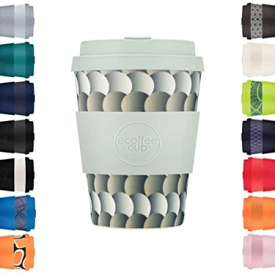 Afbeelding van Ecoffee Cup Drempels PLA Koffiebeker to Go 350 ml Lichtgrijs Siliconen