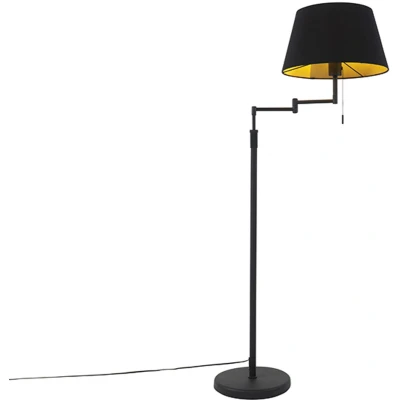 Afbeelding van QAZQA Vloerlamp zwart met zwarte kap en verstelbare arm Ladas Deluxe