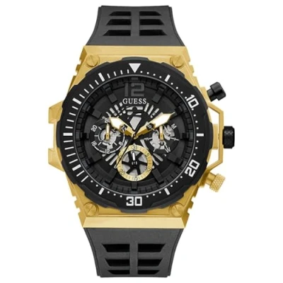 Afbeelding van GUESS 48mm multifunctioneel skeletonized horloge, Zwart/Goud tone, NS, riem