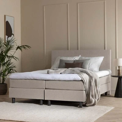 Afbeelding van 2 Persoons Boxspring Julia Comfort Beige 180x210 cm Pocketvering Inclusief Topper Dekbed Discounter.nl