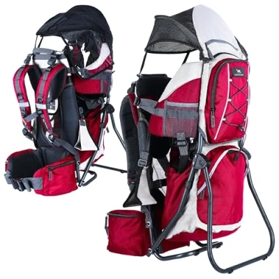 Afbeelding van DROMADER Draagzak Rugzak 12 Maanden Plus Comfortabel voor ouders Praktische zakken Thermische zak Rugdrager peuters met regenhoes en zonnekap Rood