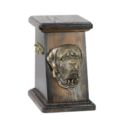 Afbeelding van Art Dog Custom Memorial Urn Handgemaakte Box Koudgegoten bronzen hondenkop op berkenbasis 19cmx32cmx30cm Engelse Mastiff