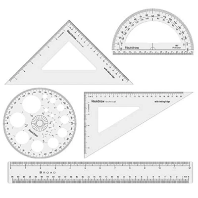 Afbeelding van Liquidraw Set Vierkante Driehoek Liniaal Geometrie Professionele Gradenboog van 5 Grote