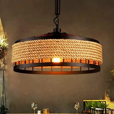 Afbeelding van FUMIMID Retro Hanglamp Henneptouw Metalen Plafondlamp E27 Touw Armatuur Hoogte Verstelbare Eetkamer Woonkamer Slaapkamer Keuken Licht Gang Verlichting Kroonluchter