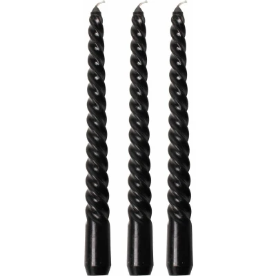 Afbeelding van Gusta zwarte swirl dinerkaarsen set van 3 Ø 2 cm x 25 Kaarsen