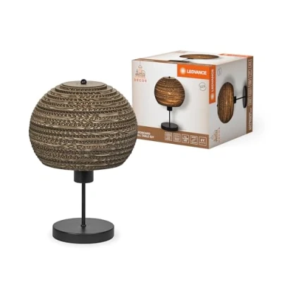 Afbeelding van LEDVANCE Decor kartonnen bal bruin van golfkarton, licht, E27, Ø 260 mm, lampenkap gerecycled materiaal, duurzaam dankzij verwisselbare lichtbron, eenvoudig te installeren