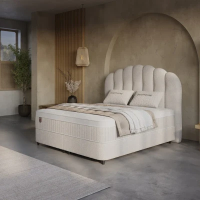 Afbeelding van 2 Persoons Boxspring met Opbergruimte Gradia Beige 180x200 cm Pocketveringen Inclusief Topper Dekbed Discounter.nl