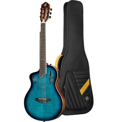 Afbeelding van Ortega RTPDLX FMA L TourPlayer Series Deluxe Flame Maple Gloss Blue linkshandige E/A klassieke gitaar met gigbag
