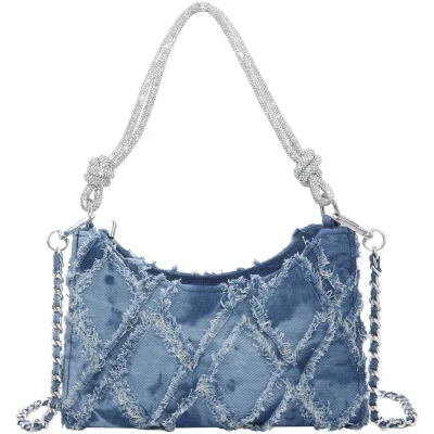 Afbeelding van Milisente Dames Clutch Elegante Schoudertas Handtas Hobo Avondtas Crossbody met Glitterband (Denimblauw)
