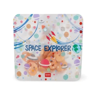 Afbeelding van Legami Set van 3 voedselzakken, verschillende maten S, M, L, hersluitbaar, herbruikbaar, vaatwasmachinebestendig, praktische snackzakken, Space