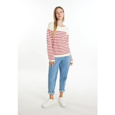 Afbeelding van DREIMASTER Maritim Dames Gebreide Trui XS/S / Off White Rood 42% Polyacryl 30% Polyester 28% Nylon
