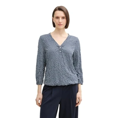 Afbeelding van TOM Tailor Longsleeve, Dames, Maat: Medium, Printed blue white minimal