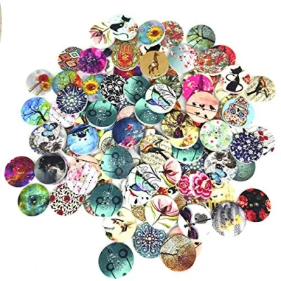 Afbeelding van 100 stuks houten knopen, knopen naaien ronde vintage knoppen 2 gaats kleurrijke voor handwerk kinderen doe het zelf schilderen geschenk decoratie ambachten scrapbooking