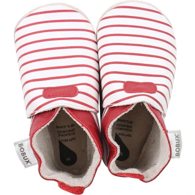 Afbeelding van Bobux Soft Soles White with red stripes Babyslofjes EU 18