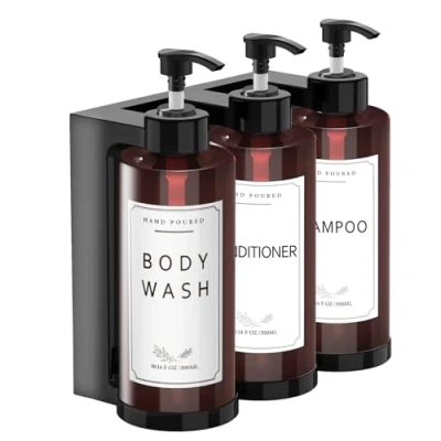 Afbeelding van NICEME 3 Pack Zeepdispensers, Muur Gemonteerd Shampooflespompje, 300ml met Label, Geschikt voor Badkamer, Keuken of Hotel, Navulbaar Lotions, Douchegels en Conditioners