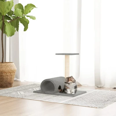 Afbeelding van vidaXL Kattenmeubel met tunnel 60x34,5x50 cm lichtgrijs