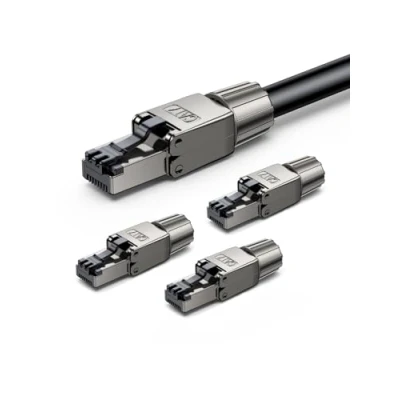 Afbeelding van UGREEN CAT 7 RJ45 stekker netwerkconnector 10Gbps 4 pak voor LAN kabel installatiekabel Gereedschapsloze AWG 22 24 Ondersteuning POE Volledig afgeschermde STP 50μ vergulde contacten