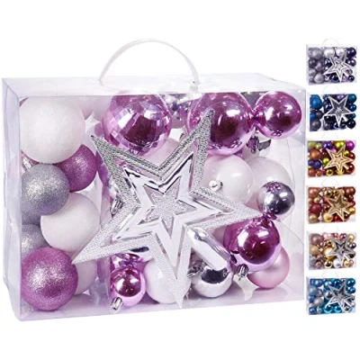 Afbeelding van BRUBAKER 50 Delige Set Kerstballen met Boomtop Kerstboomversiering in Roze, Wit en Zilver