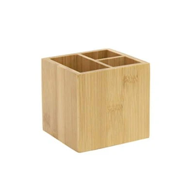 Afbeelding van OSCO Bamboe vierkante pennenpot met 3 vakken, houten pennenhouder voor bureau, opgeruimd kantoororganizer, make upopslag, cosmetica display, 10 x 10,5 cm (b h d)
