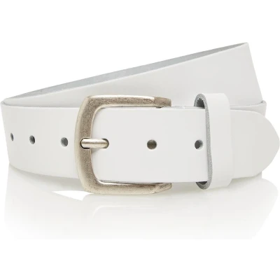 Afbeelding van Timbelt 4cm echt lederen witte riem heren / dames wit jeansriem Riemmaat 95 cm Totale lengte 110